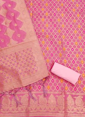 Pink Chanderi Banarasi silk zari woven design dress material 4