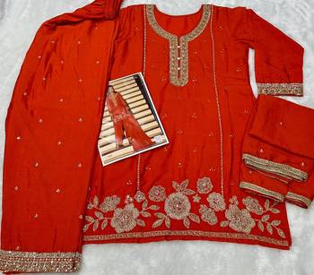 Orange chinon silk full stitched free size palazzo suits upto 42 3