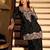 Black chinon silk full stitched free size palazzo suits upto 42