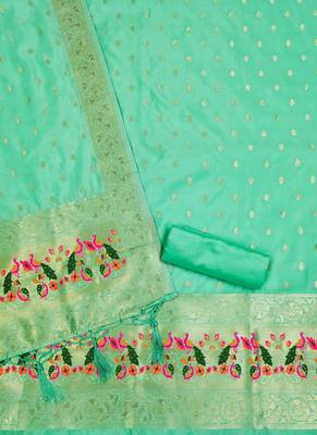 Seagreen Soft Banarasi silk zari woven design dress material 4