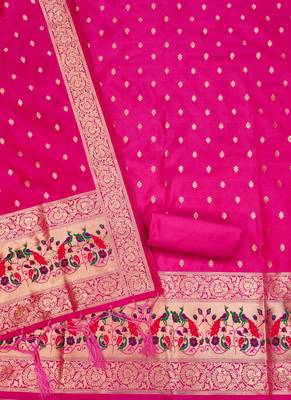 Magenta Soft Banarasi silk zari woven design dress material 4