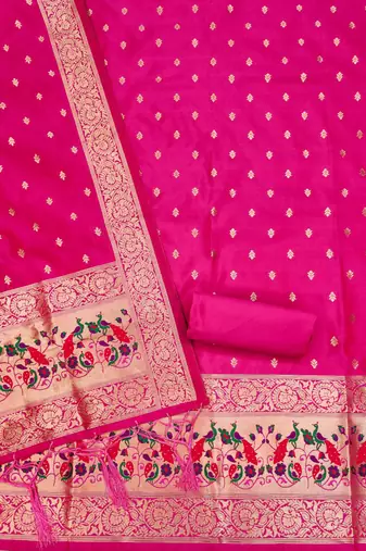 Magenta Soft Banarasi silk zari woven design dress material