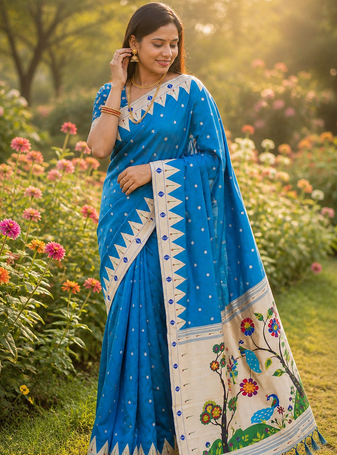 Blue Color zari weaving  Work art silk saree