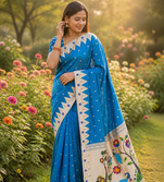 Blue Color zari weaving  Work Silk Saree