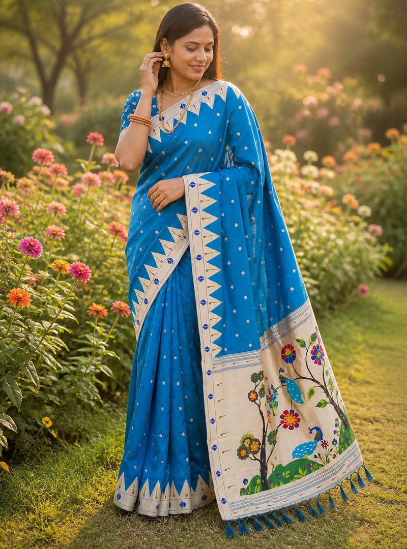 Blue Color zari weaving  Work Silk Saree