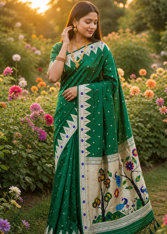 Green Color zari weaving  Work Silk Saree