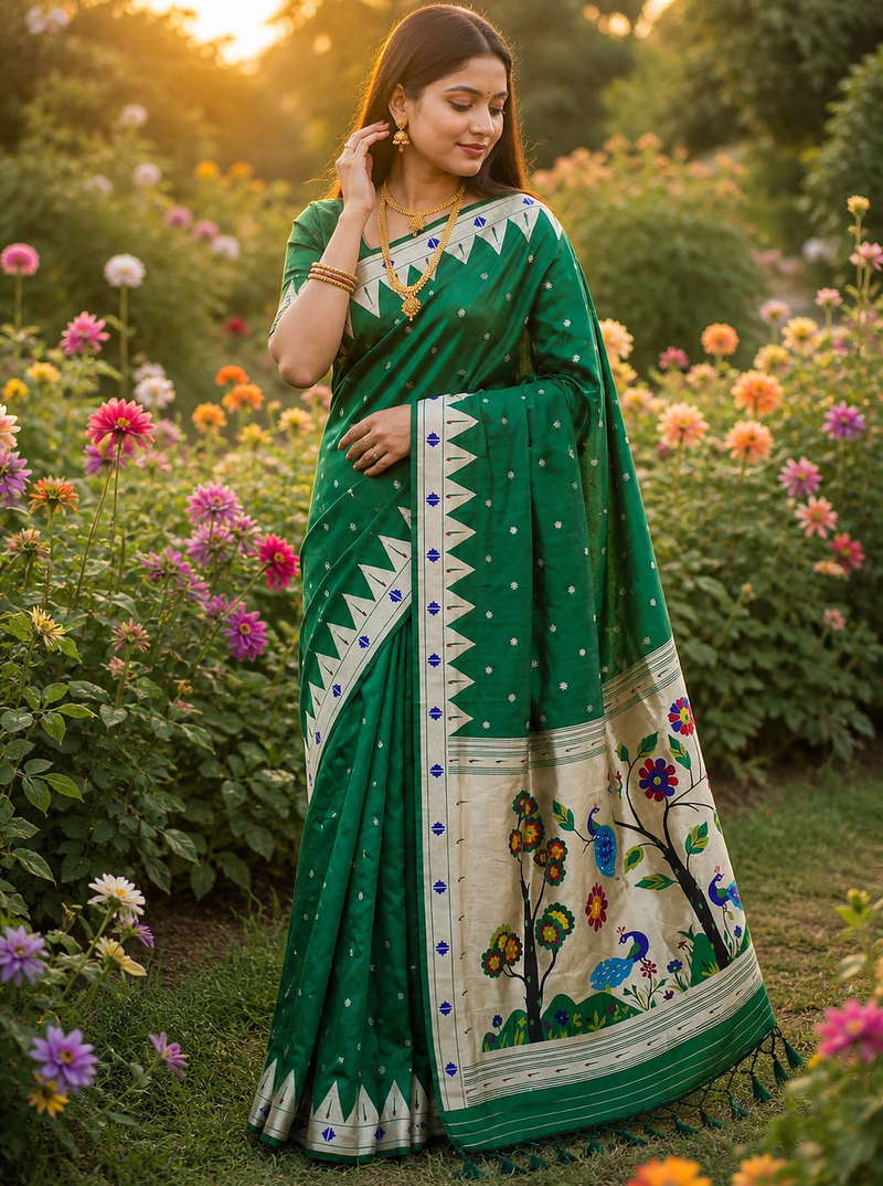 Green Color zari weaving  Work Silk Saree
