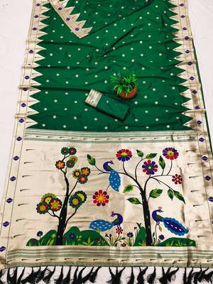 Green Color zari weaving  Work art silk saree 3