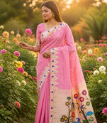 Light Pink Color zari weaving  Work Silk Saree