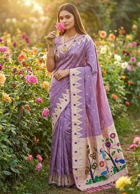 Lavender Color zari weaving  Work art silk saree 2