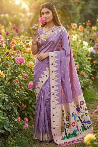 Lavender Color zari weaving  Work art silk saree