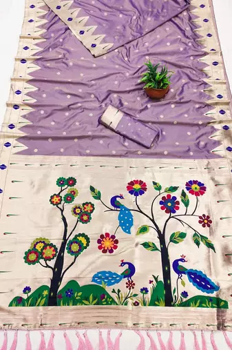 Lavender Color zari weaving  Work art silk saree