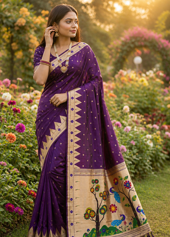 Purple Color zari weaving  Work Silk Saree