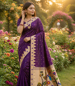 Purple Zari Weaving Work Art Silk Saree