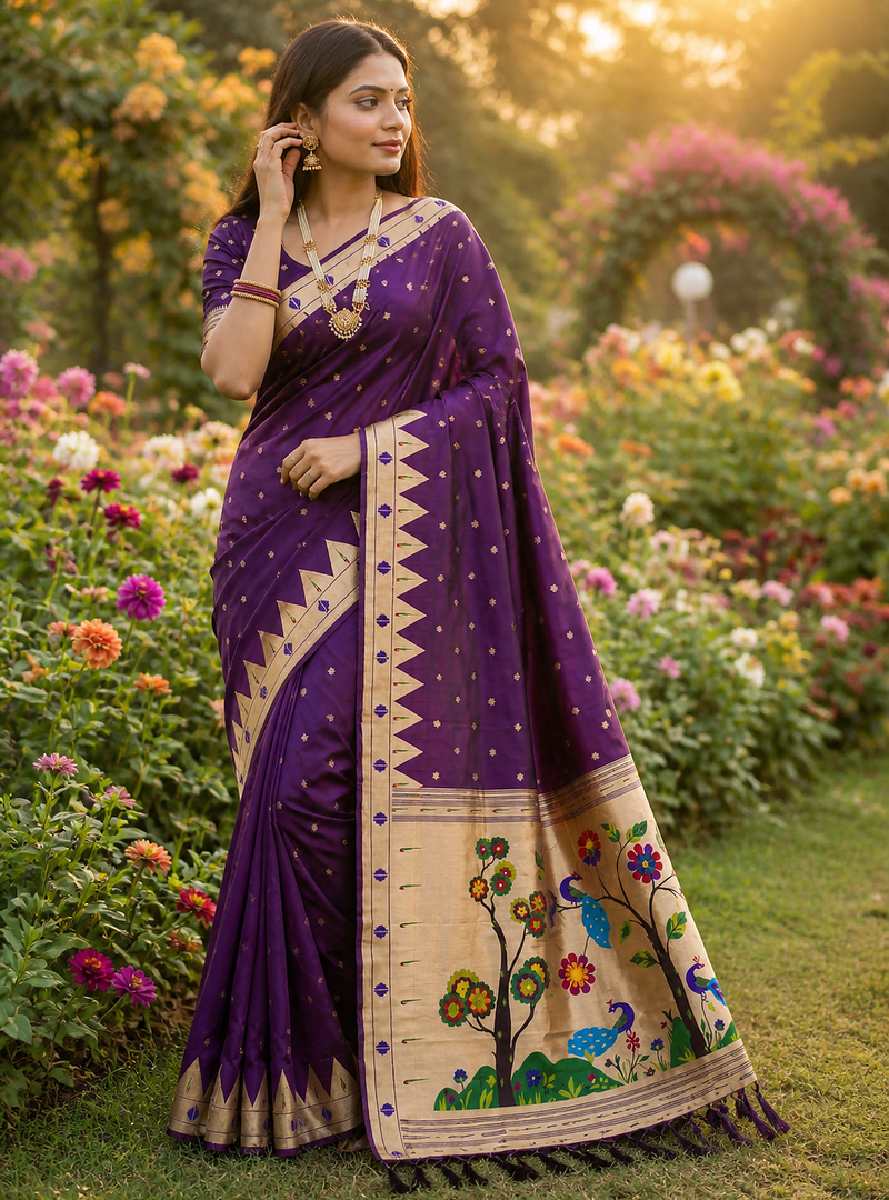 Purple Color zari weaving  Work Silk Saree