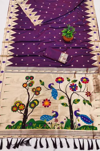 Purple Color zari weaving  Work art silk saree
