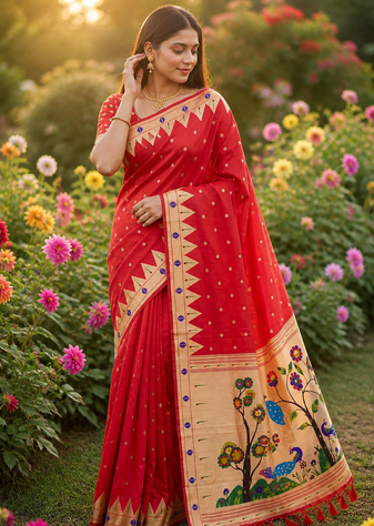 Red Color zari weaving  Work Silk Saree