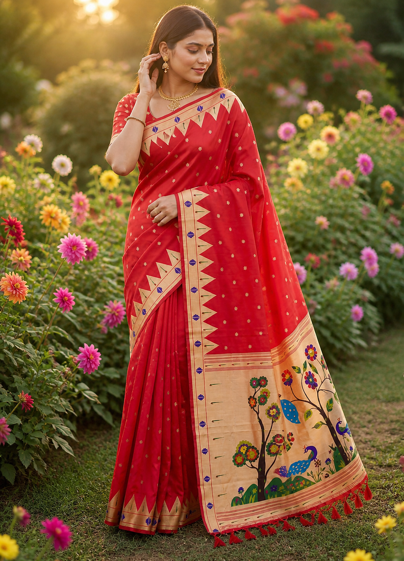 Red Color zari weaving  Work Silk Saree