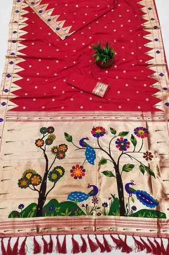 Red Color zari weaving  Work art silk saree