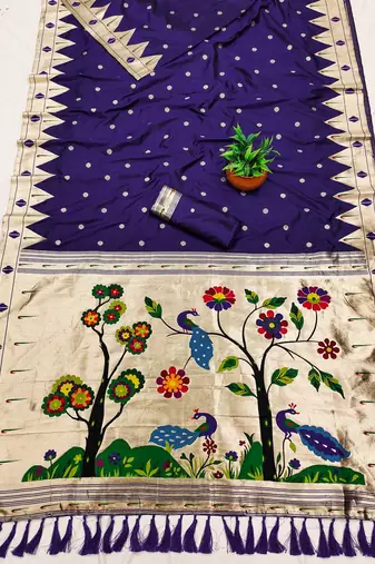 purple Color zari weaving  Work art silk saree