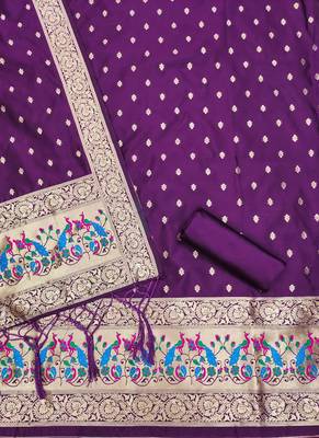 Purple Soft Banarasi silk zari woven design dress material 4