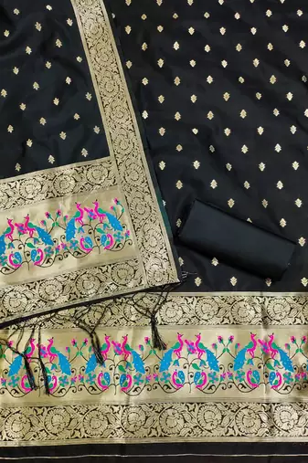 Black Soft Banarasi silk zari woven design dress material