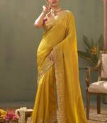 Yellow silk embroidered designer saree