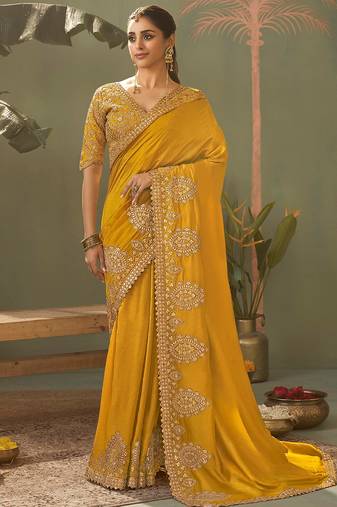 Yellow gota patti embroidered designer saree with blouse