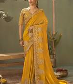Yellow gota patti embroidered designer saree with blouse