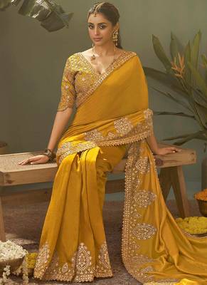 Yellow gota patti embroidered designer saree with blouse 2