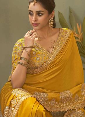 Yellow gota patti embroidered designer saree with blouse 3