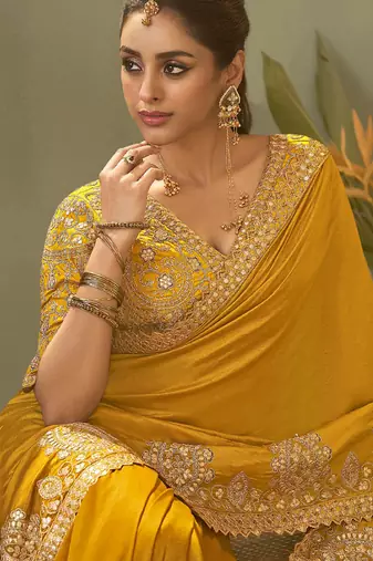 Yellow gota patti embroidered designer saree with blouse