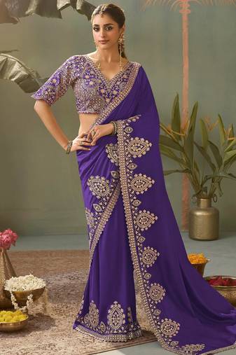 Violet gota patti embroidered designer saree with blouse