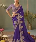 Violet gota patti embroidered designer saree with blouse
