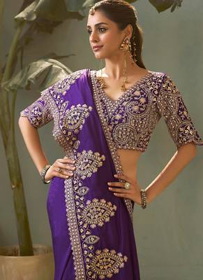 Violet gota patti embroidered designer saree with blouse 2