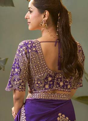 Violet gota patti embroidered designer saree with blouse 3