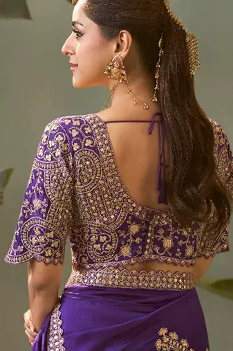 Violet gota patti embroidered designer saree with blouse