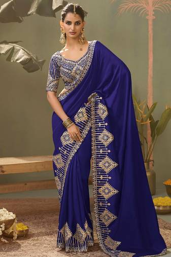 Royal blue gota patti embroidered designer saree with blouse