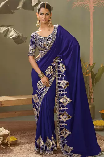 Royal blue gota patti embroidered designer saree with blouse