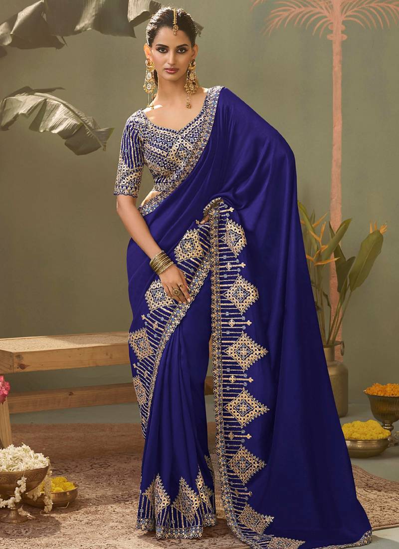 Royal blue gota patti embroidered designer saree with blouse