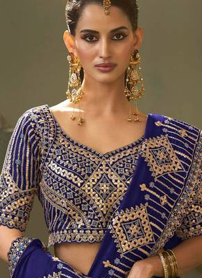 Royal blue gota patti embroidered designer saree with blouse 2