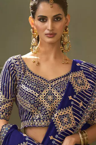 Royal blue gota patti embroidered designer saree with blouse