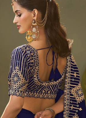 Royal blue gota patti embroidered designer saree with blouse 3