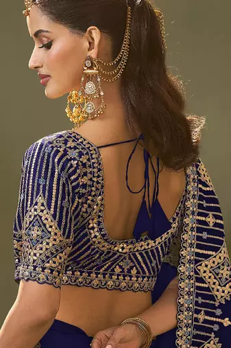 Royal blue gota patti embroidered designer saree with blouse