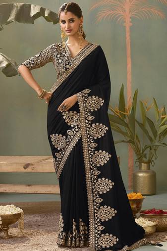 Black gota patti embroidered designer saree with blouse
