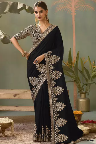 Black gota patti embroidered designer saree with blouse