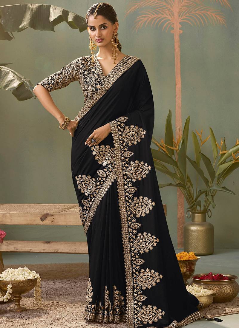 Black gota patti embroidered designer saree with blouse
