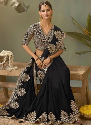 Black gota patti embroidered designer saree with blouse 2