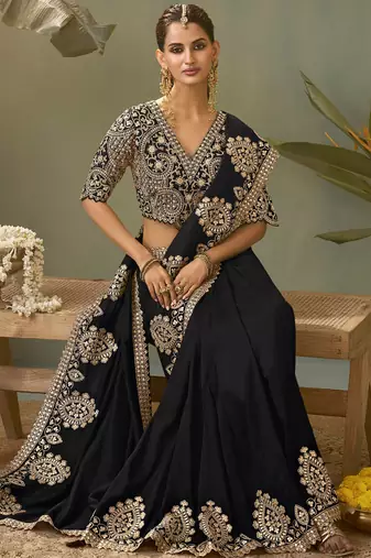 Black gota patti embroidered designer saree with blouse