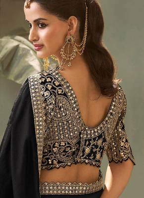Black gota patti embroidered designer saree with blouse 3